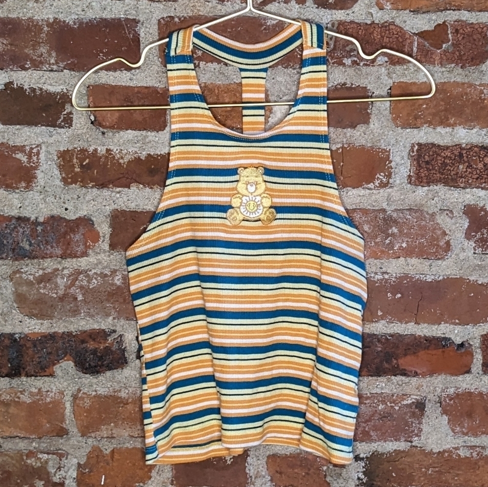 Y2K Care Bears Large Funshine Sunny Racer‎ Back Striped Ribbed Tank Top
